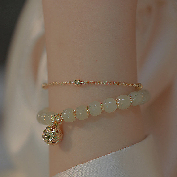 Natural Hotan Jade Bell Pendant Bracelet for Women