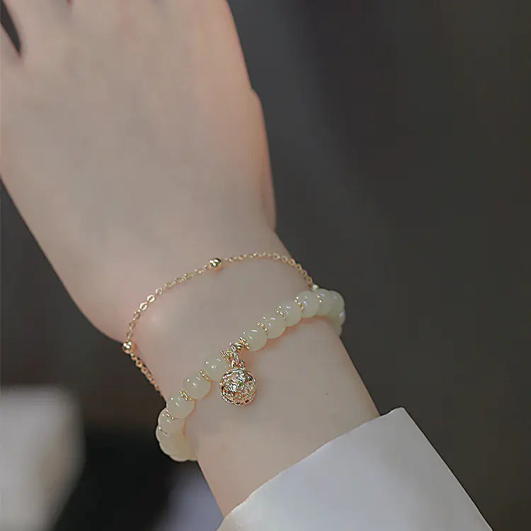 Natural Hotan Jade Bell Pendant Bracelet for Women
