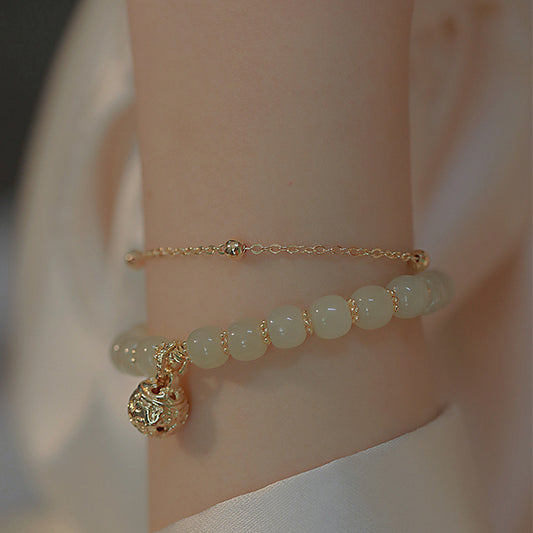 Natural Hotan Jade Bell Pendant Bracelet for Women